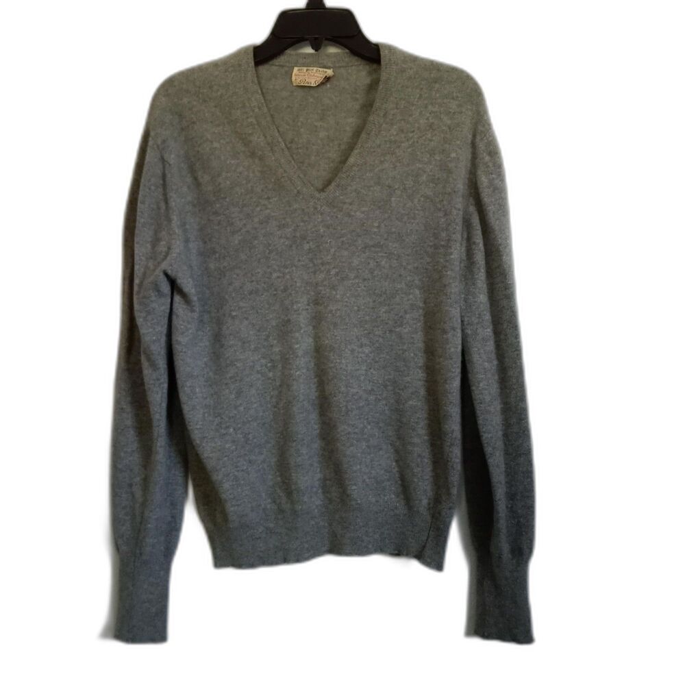 Vintage Peter Scott 100% Cashmere Sweater VNeck Pullover Long Sleeve London 42 L
